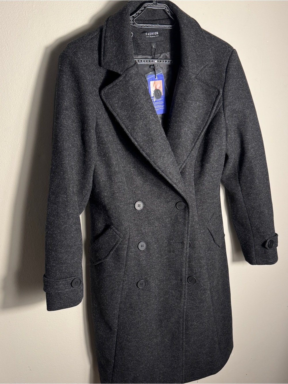 Women's Double-Breasted Charcoal Gray Pea Coat -